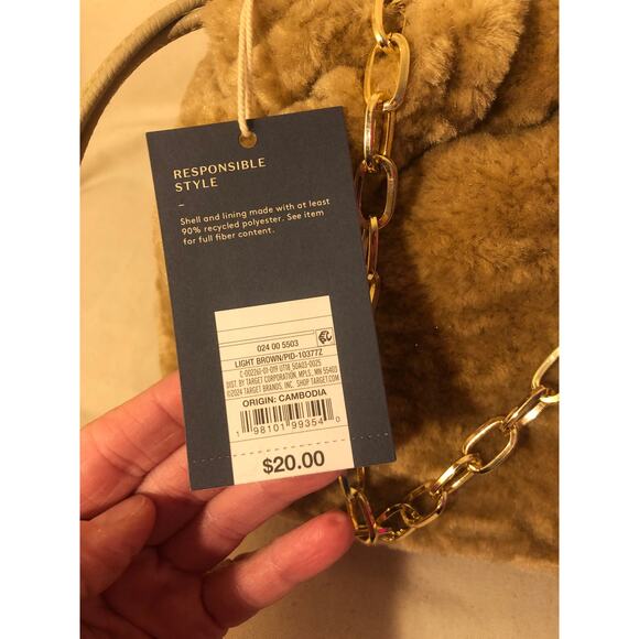 Universal Thread NWT Women's Light Brown Faux Fur Small Handbag Gold Chain Strap - Picture 3 of 5